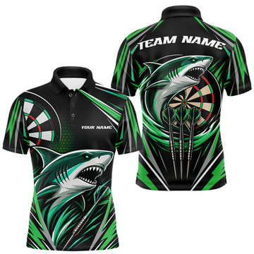 Maxcorners Custom Black And Green Shark Darts Jerseys, Darts Team Men Polo Shirt LM0208