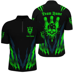 Maxcorners Custom Bowling Shirts For Men And Women, Skull Bowling Team Shirts Bowling Pin | Green