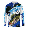 Maxcorners Custom Largemouth Bass Fishing Jerseys, Bass Long Sleeve Tournament Fishing Shirts | Blue Camo LM0201