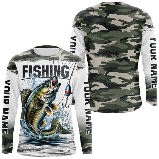 Maxcorners Walleye Fishing Camo Custom Long Sleeve Fishing Shirts, Personalized Walleye Fishing Jerseys LM2408