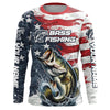 Maxcorners Personalized American Flag Bass Long Sleeve Fishing Shirts, Patriotic Bass Fishing Jerseys LM0201