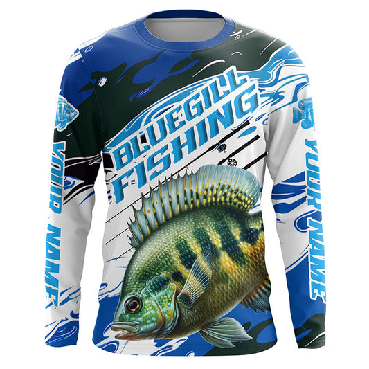 Maxcorners Custom Bluegill Fishing Jerseys, Bluegill Long Sleeve Tournament Fishing Shirts | Blue Camo LM0201