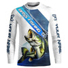 Maxcorners Largemouth Bass Fishing Custom Long Sleeve Performance Shirts, Bass Tournament Fishing Jersey | Blue LM0201