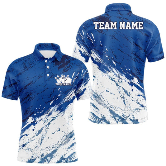 Maxcorners Custom White And Blue Splatter Men Polo Bowling League Shirt