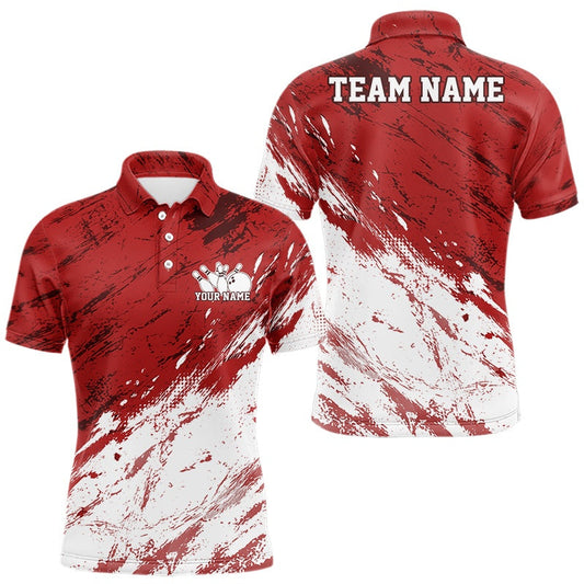 Maxcorners Custom White And Red Splatter Men Polo Bowling League Shirt