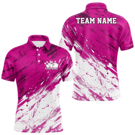 Maxcorners Custom White And Pink Splatter Men Polo Bowling League Shirt