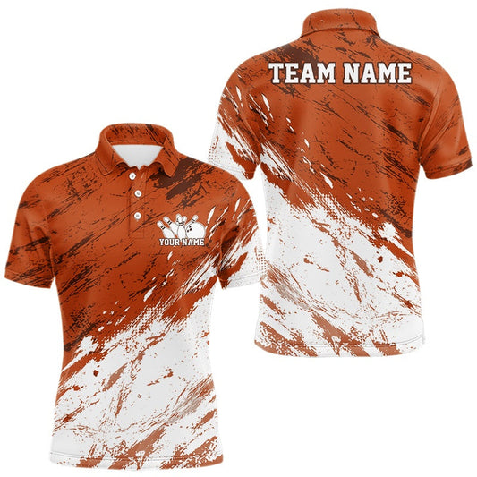 Maxcorners Custom White And Orange Splatter Men Polo Bowling League Shirt