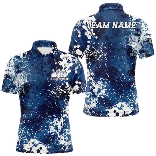 Maxcorners Custom Blue Splatter Camo Bowling Men Polo Shirt