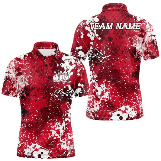 Maxcorners Custom Red Splatter Camo Bowling Men Polo Shirt