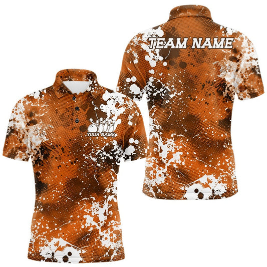 Maxcorners Custom Orange Splatter Camo Bowling Men Polo Shirt