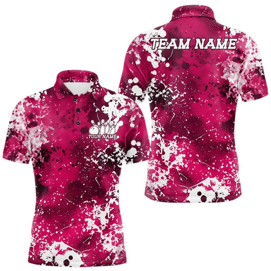 Maxcorners Custom Pink Splatter Camo Bowling Men Polo Shirt