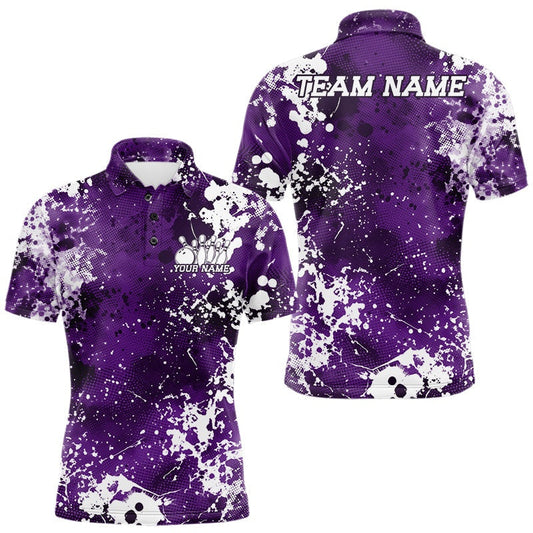 Maxcorners Custom Purple Splatter Camo Bowling Men Polo Shirt