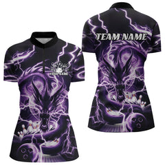 Maxcorners Custom Black And Purple Thunder Lightning Dragon Bowling Team Polo Shirts For Women