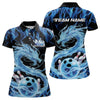 Maxcorners Black And Blue Custom Flame Dragon Bowling Polo Shirts For Women, Bowling League Shirt