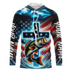 Maxcorners Custom Faith Largemouth Bass Patriotic Long Sleeve Hooded Tournament Fishing Shirt LM0201