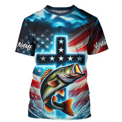 Maxcorners Custom Faith Largemouth Bass Patriotic Tournament Fishing T Shirt, Bass Fishing Jersey MT2108