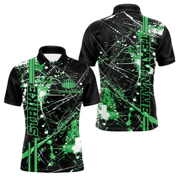 Maxcorners Custom Black And Green Splatter Camo Strike Bowling League Shirts, Men Bowling Jerseys LM0602