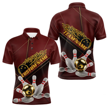 Maxcorners Custom Red And Gold Bowling Shirts For Men, Flame Bowling Team Shirts Bowling Uniform  LM0602