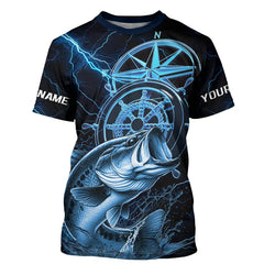 Maxcorners Blue Thunder Lightning Custom Largemouth Bass Compass Tournament Fishing T Shirts MT2108