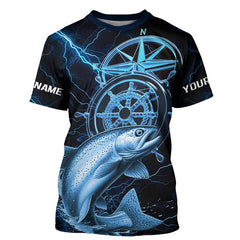Maxcorners Blue Thunder Lightning Custom Chinook King Salmon Compass Tournament Fishing T Shirts MT2108
