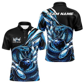 Maxcorners Custom Black And Blue Cobra Snake Men Bowling Polo Shirts, Cobra Bowling Jerseys LM0101