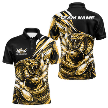 Maxcorners Custom Black And Yellow Cobra Snake Men Bowling Polo Shirts, Cobra Bowling Jerseys LM0101