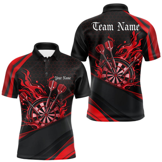 Maxcorners Custom Red Fire Flame Dartboard Darts Team Men Polo Shirts, Dart League Shirts LM0101