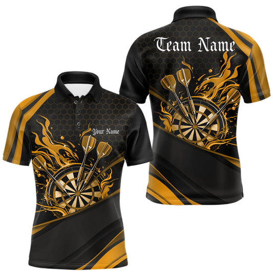 Maxcorners Custom Yellow Fire Flame Dartboard Darts Team Men Polo Shirts, Dart League Shirts LM0101