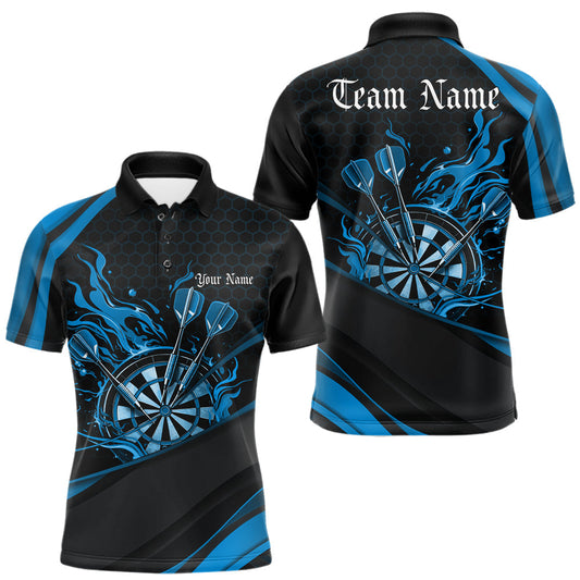 Maxcorners Custom Blue Fire Flame Dartboard Darts Team Men Polo Shirts, Dart League Shirts LM0101