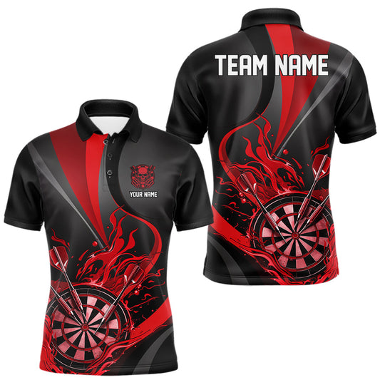 Maxcorners Custom Black And Red Flame Dartboard Darts Team Men Polo Shirts, Darts Jersey LM0101
