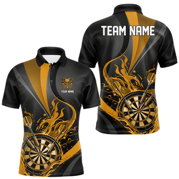 Maxcorners Custom Black And Yellow Flame Dartboard Darts Team Men Polo Shirts, Darts Jersey LM0101