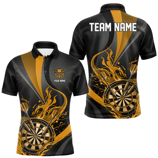 Maxcorners Custom Black And Yellow Flame Dartboard Darts Team Men Polo Shirts, Darts Jersey LM0101