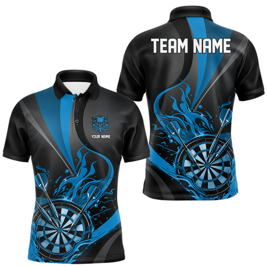 Maxcorners Custom Black And Blue Flame Dartboard Darts Team Men Polo Shirts, Darts Jersey LM0101