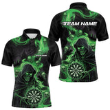 Maxcorners Custom Green Fire Flame Grim Reaper Dart Men Polo Shirts, Dart Team Halloween Outfits MT0410