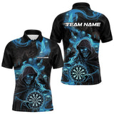 Maxcorners Custom Blue Fire Flame Grim Reaper Dart Men Polo Shirts, Dart Team Halloween Outfits MT0410