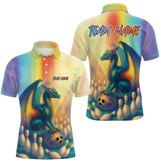 Maxcorners Custom Colorful Rainbow Colors Dragon Bowling Team Shirts, Dragon Bowling League Shirts LM1112