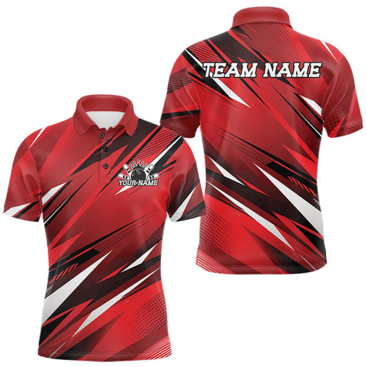 Maxcorners Custom Red Team Bowling Jerseys For Men, Bowling Tournament Polo Shirt Bowler Outfit LM1005