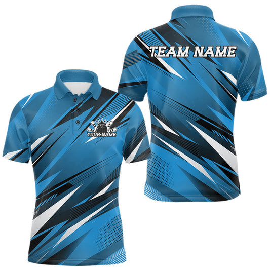 Maxcorners Custom Blue Team Bowling Jerseys For Men, Bowling Tournament Polo Shirt Bowler Outfit LM1005