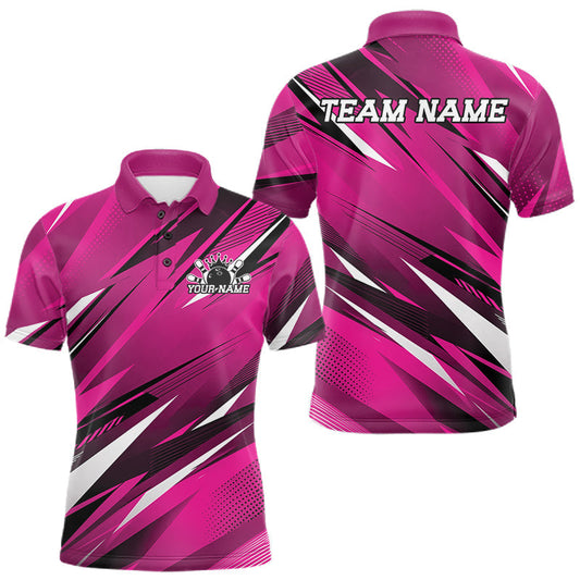 Maxcorners Custom Pink Team Bowling Jerseys For Men, Bowling Tournament Polo Shirt Bowler Outfit LM1005