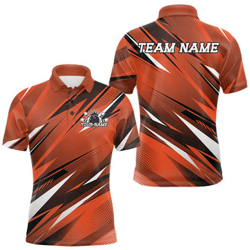 Maxcorners Custom Orange Team Bowling Jerseys For Men, Bowling Tournament Polo Shirt Bowler Outfit LM1005