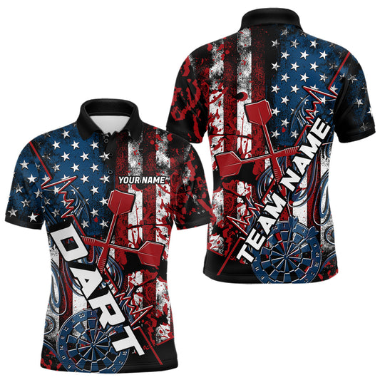Maxcorners Custom Vintage Patriotic Dart Team Men Polo Shirts, US Flag Dart Jerseys LM1903