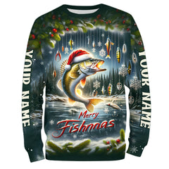 Maxcorners Custom Walleye Christmas Fishing Shirts Full Printing Shirts Fishing Gifts For Men, Women And Kids LM2408