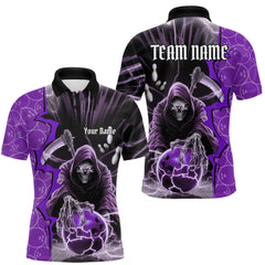 Maxcorners Custom Purple Thunder Lightning Grim Reaper Bowling Men Polo Shirt, Halloween Bowler Outfit LM1809