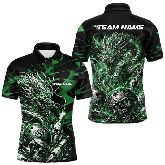 Maxcorners Green Custom Mytical Energy Dragon Bowling Team Shirts For Men, Women And Kid, Flame Bowling Tournament Jerseys