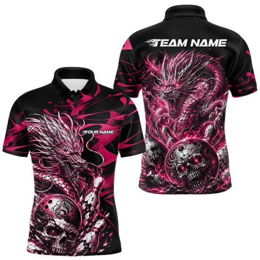 Maxcorners Pink Custom Mytical Energy Dragon Bowling Team Shirts For Men, Women And Kid, Flame Bowling Tournament Jerseys