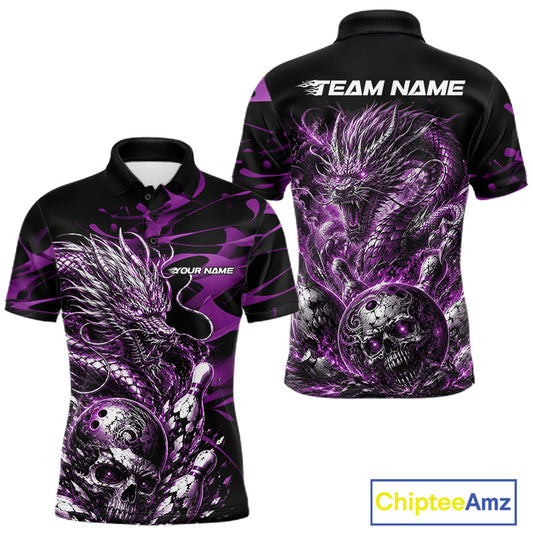 Maxcorners Purple Custom Mytical Energy Dragon Bowling Team Shirts For Men, Women And Kid, Flame Bowling Tournament Jerseys
