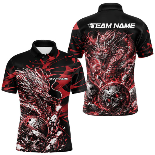 Maxcorners Red Custom Mytical Energy Dragon Bowling Team Shirts For Men, Women And Kid, Flame Bowling Tournament Jerseys