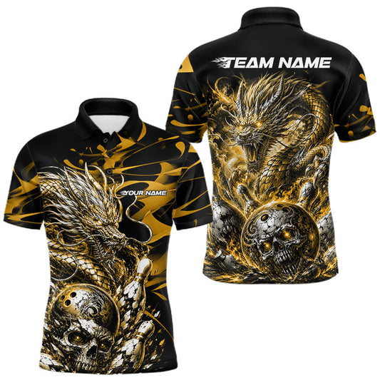 Maxcorners Yellow Custom Mytical Energy Dragon Bowling Team Shirts For Men, Women And Kid, Flame Bowling Tournament Jerseys