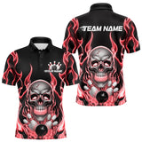 Maxcorners Custom Red Fire Flame Skull Halloween Bowling Polo Shirts For Men, Halloween Bowling Team Outfit LM2509
