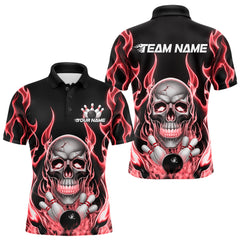 Maxcorners Custom Red Fire Flame Skull Halloween Bowling Polo Shirts For Men, Halloween Bowling Team Outfit LM2509